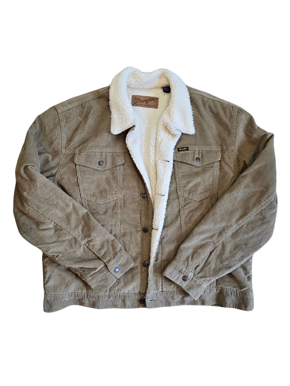 Wrangler Authentic Western Jacket | Mens XL | Tan Corduroy, Sherpa Lined